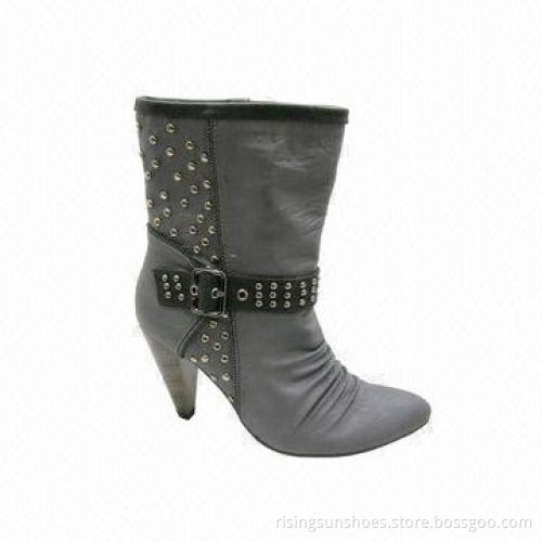 Women's dress boots, high heel style with metal rivets decoration on back part, for autumn/winter